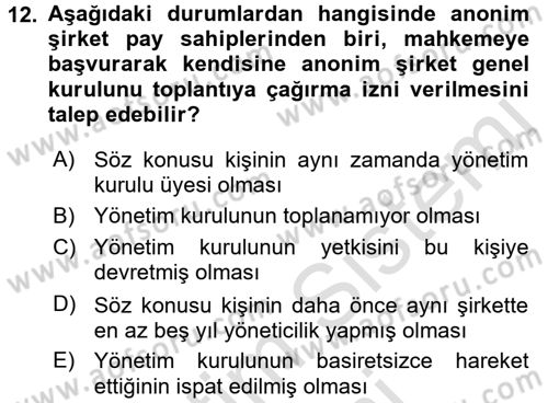 Ticaret Hukuku Dersi 2015 - 2016 Yılı (Final) Dönem Sonu Sınav Soruları 12. Soru