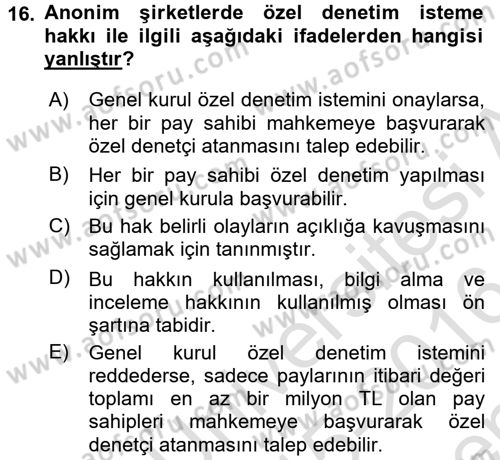 Ticaret Hukuku Dersi 2015 - 2016 Yılı (Final) Dönem Sonu Sınav Soruları 16. Soru