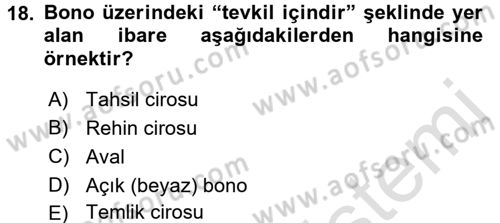 Ticaret Hukuku Dersi 2015 - 2016 Yılı (Final) Dönem Sonu Sınav Soruları 18. Soru