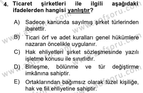 Ticaret Hukuku Dersi 2015 - 2016 Yılı (Final) Dönem Sonu Sınav Soruları 4. Soru