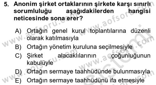 Ticaret Hukuku Dersi 2015 - 2016 Yılı (Final) Dönem Sonu Sınav Soruları 5. Soru