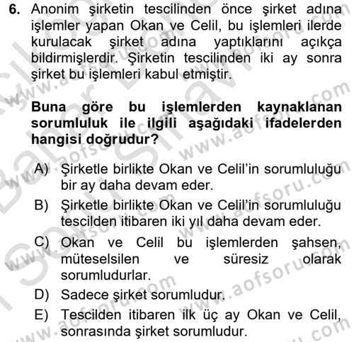 Ticaret Hukuku Dersi 2015 - 2016 Yılı (Final) Dönem Sonu Sınav Soruları 6. Soru
