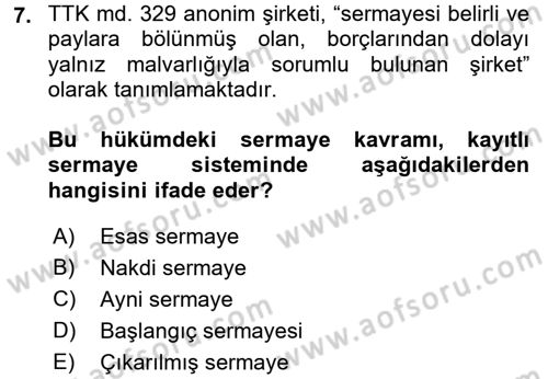 Ticaret Hukuku Dersi 2015 - 2016 Yılı (Final) Dönem Sonu Sınav Soruları 7. Soru