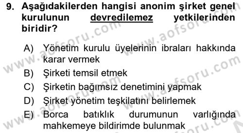 Ticaret Hukuku Dersi 2015 - 2016 Yılı (Final) Dönem Sonu Sınav Soruları 9. Soru