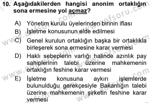 Ticaret Hukuku Dersi 2015 - 2016 Yılı Tek Ders Sınav Soruları 10. Soru
