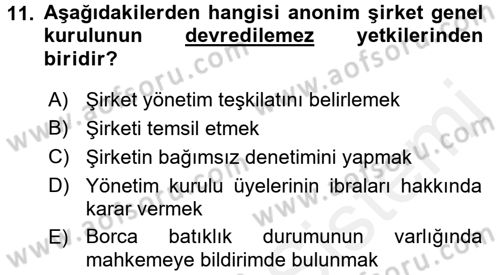 Ticaret Hukuku Dersi 2015 - 2016 Yılı Tek Ders Sınav Soruları 11. Soru