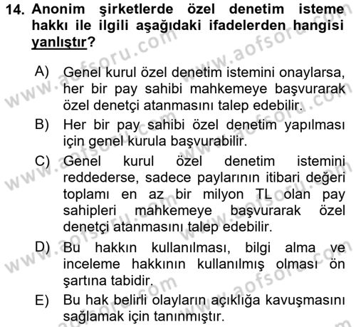 Ticaret Hukuku Dersi 2015 - 2016 Yılı Tek Ders Sınav Soruları 14. Soru