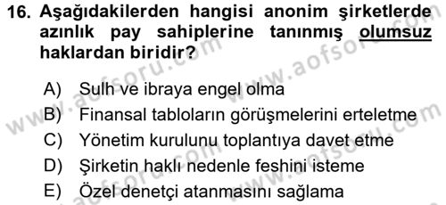 Ticaret Hukuku Dersi 2015 - 2016 Yılı Tek Ders Sınav Soruları 16. Soru