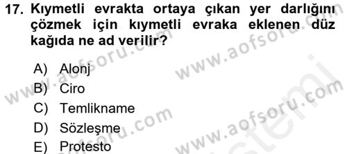 Ticaret Hukuku Dersi 2015 - 2016 Yılı Tek Ders Sınav Soruları 17. Soru