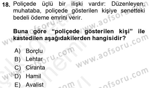 Ticaret Hukuku Dersi 2015 - 2016 Yılı Tek Ders Sınav Soruları 18. Soru