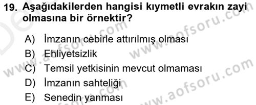 Ticaret Hukuku Dersi 2015 - 2016 Yılı Tek Ders Sınav Soruları 19. Soru