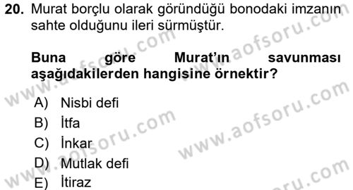 Ticaret Hukuku Dersi 2015 - 2016 Yılı Tek Ders Sınav Soruları 20. Soru