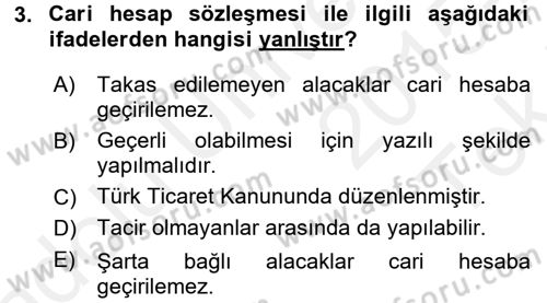 Ticaret Hukuku Dersi 2015 - 2016 Yılı Tek Ders Sınav Soruları 3. Soru