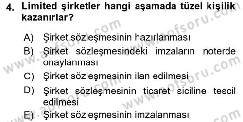 Ticaret Hukuku Dersi 2015 - 2016 Yılı Tek Ders Sınav Soruları 4. Soru