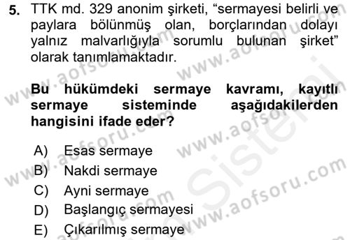 Ticaret Hukuku Dersi 2015 - 2016 Yılı Tek Ders Sınav Soruları 5. Soru