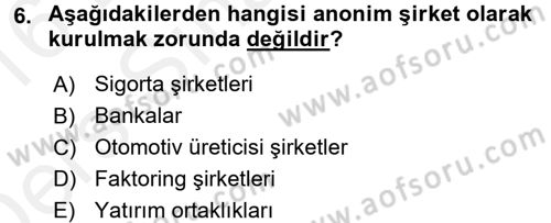 Ticaret Hukuku Dersi 2015 - 2016 Yılı Tek Ders Sınav Soruları 6. Soru