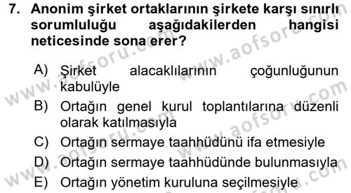 Ticaret Hukuku Dersi 2015 - 2016 Yılı Tek Ders Sınav Soruları 7. Soru