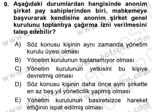 Ticaret Hukuku Dersi 2015 - 2016 Yılı Tek Ders Sınav Soruları 9. Soru