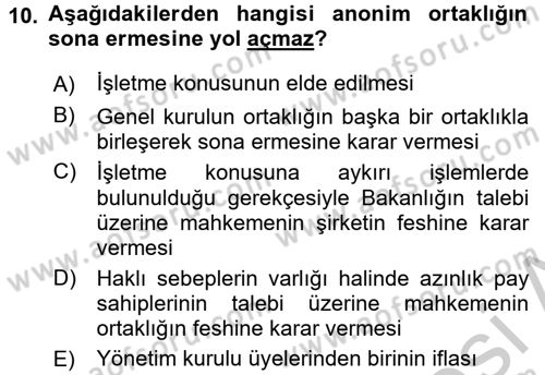 Ticaret Hukuku Dersi 2016 - 2017 Yılı 3 Ders Sınav Soruları 10. Soru