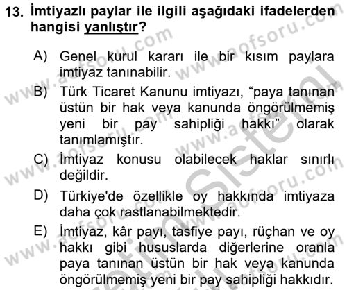 Ticaret Hukuku Dersi 2016 - 2017 Yılı 3 Ders Sınav Soruları 13. Soru