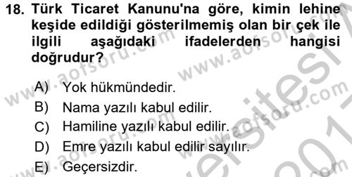 Ticaret Hukuku Dersi 2016 - 2017 Yılı 3 Ders Sınav Soruları 18. Soru