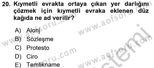 Ticaret Hukuku Dersi 2016 - 2017 Yılı 3 Ders Sınav Soruları 20. Soru