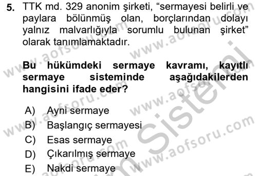 Ticaret Hukuku Dersi 2016 - 2017 Yılı 3 Ders Sınav Soruları 5. Soru