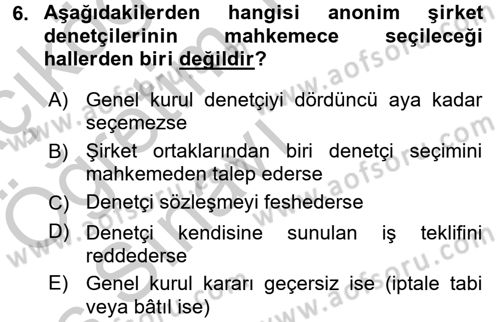 Ticaret Hukuku Dersi 2016 - 2017 Yılı 3 Ders Sınav Soruları 6. Soru