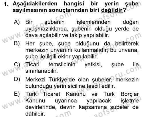Ticaret Hukuku Dersi 2016 - 2017 Yılı (Vize) Ara Sınav Soruları 1. Soru