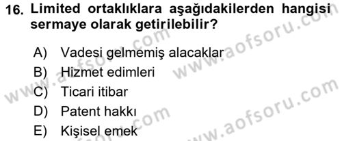 Ticaret Hukuku Dersi 2016 - 2017 Yılı (Vize) Ara Sınav Soruları 16. Soru