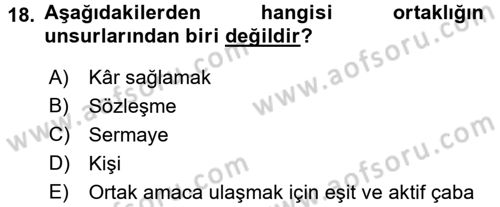 Ticaret Hukuku Dersi 2016 - 2017 Yılı (Vize) Ara Sınav Soruları 18. Soru