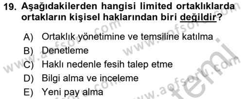 Ticaret Hukuku Dersi 2016 - 2017 Yılı (Vize) Ara Sınav Soruları 19. Soru