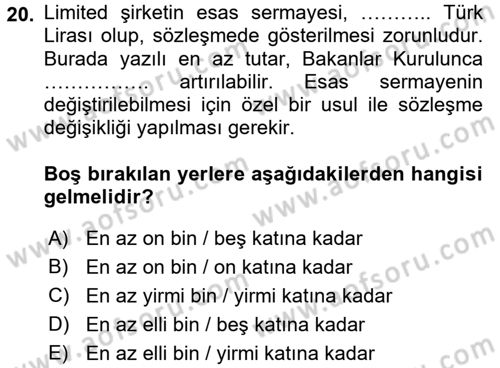 Ticaret Hukuku Dersi 2016 - 2017 Yılı (Vize) Ara Sınav Soruları 20. Soru