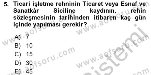 Ticaret Hukuku Dersi 2016 - 2017 Yılı (Vize) Ara Sınav Soruları 5. Soru