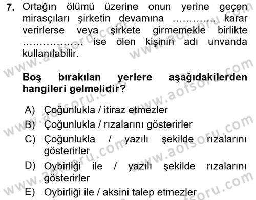 Ticaret Hukuku Dersi 2016 - 2017 Yılı (Vize) Ara Sınav Soruları 7. Soru