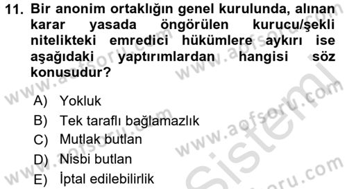Ticaret Hukuku Dersi 2016 - 2017 Yılı (Final) Dönem Sonu Sınav Soruları 11. Soru