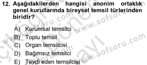 Ticaret Hukuku Dersi 2016 - 2017 Yılı (Final) Dönem Sonu Sınav Soruları 12. Soru