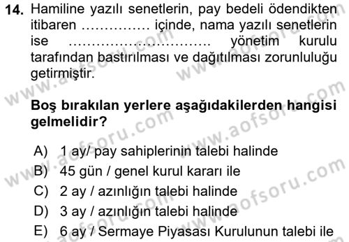 Ticaret Hukuku Dersi 2016 - 2017 Yılı (Final) Dönem Sonu Sınav Soruları 14. Soru