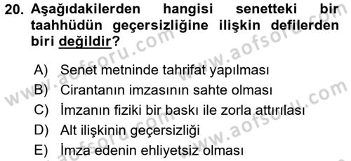 Ticaret Hukuku Dersi 2016 - 2017 Yılı (Final) Dönem Sonu Sınav Soruları 20. Soru