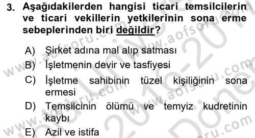 Ticaret Hukuku Dersi 2016 - 2017 Yılı (Final) Dönem Sonu Sınav Soruları 3. Soru