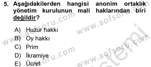 Ticaret Hukuku Dersi 2016 - 2017 Yılı (Final) Dönem Sonu Sınav Soruları 5. Soru