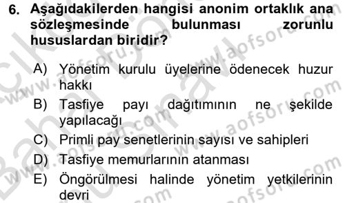 Ticaret Hukuku Dersi 2016 - 2017 Yılı (Final) Dönem Sonu Sınav Soruları 6. Soru