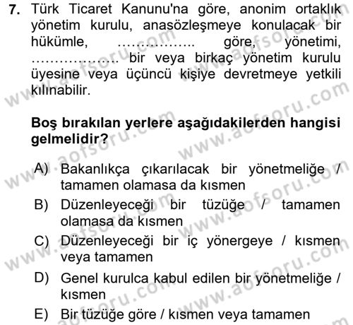 Ticaret Hukuku Dersi 2016 - 2017 Yılı (Final) Dönem Sonu Sınav Soruları 7. Soru