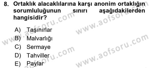 Ticaret Hukuku Dersi 2016 - 2017 Yılı (Final) Dönem Sonu Sınav Soruları 8. Soru