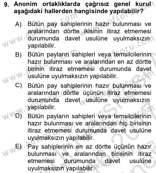 Ticaret Hukuku Dersi 2016 - 2017 Yılı (Final) Dönem Sonu Sınav Soruları 9. Soru