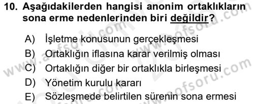 Ticaret Hukuku Dersi 2017 - 2018 Yılı 3 Ders Sınav Soruları 10. Soru