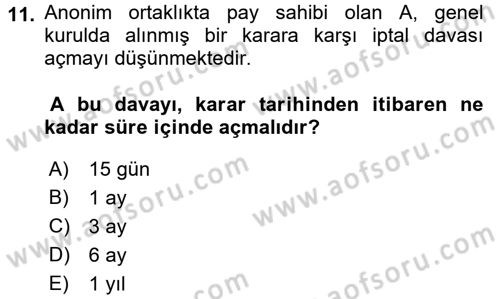 Ticaret Hukuku Dersi 2017 - 2018 Yılı 3 Ders Sınav Soruları 11. Soru