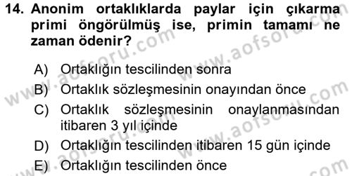 Ticaret Hukuku Dersi 2017 - 2018 Yılı 3 Ders Sınav Soruları 14. Soru