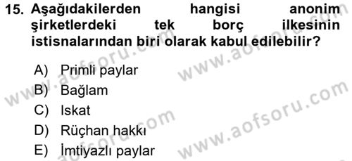 Ticaret Hukuku Dersi 2017 - 2018 Yılı 3 Ders Sınav Soruları 15. Soru