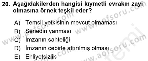 Ticaret Hukuku Dersi 2017 - 2018 Yılı 3 Ders Sınav Soruları 20. Soru